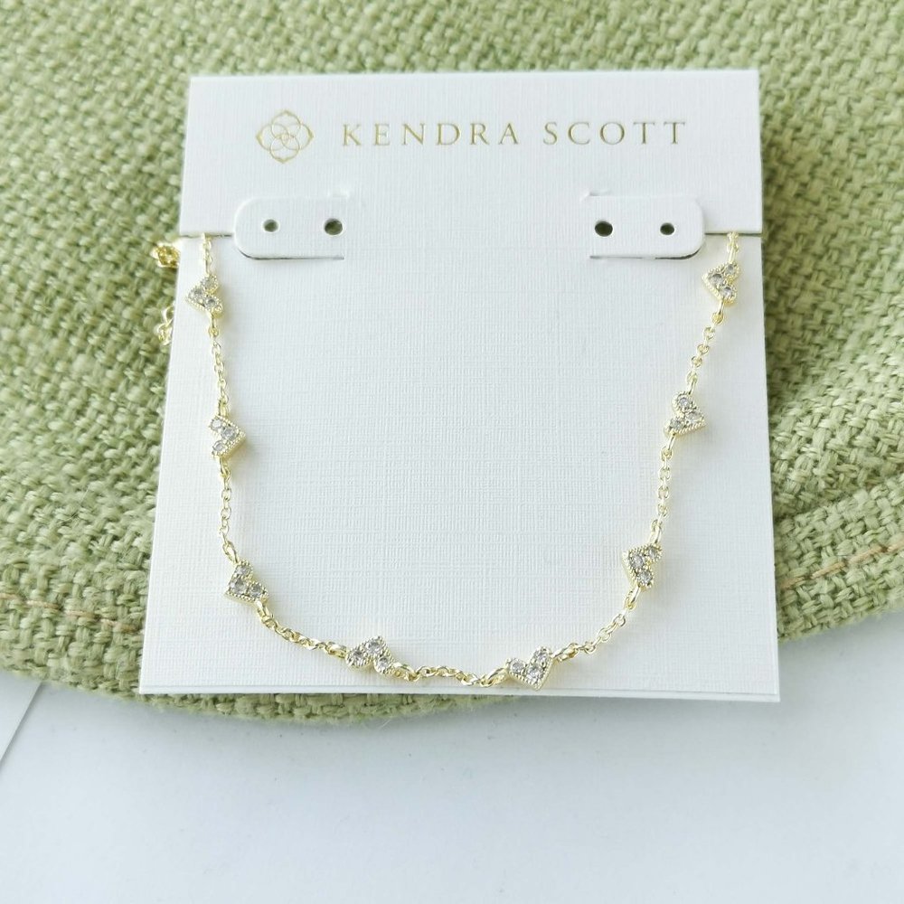 BRAND NEW Kendra Scott Haven Heart White Crystal Gold Strand Necklace